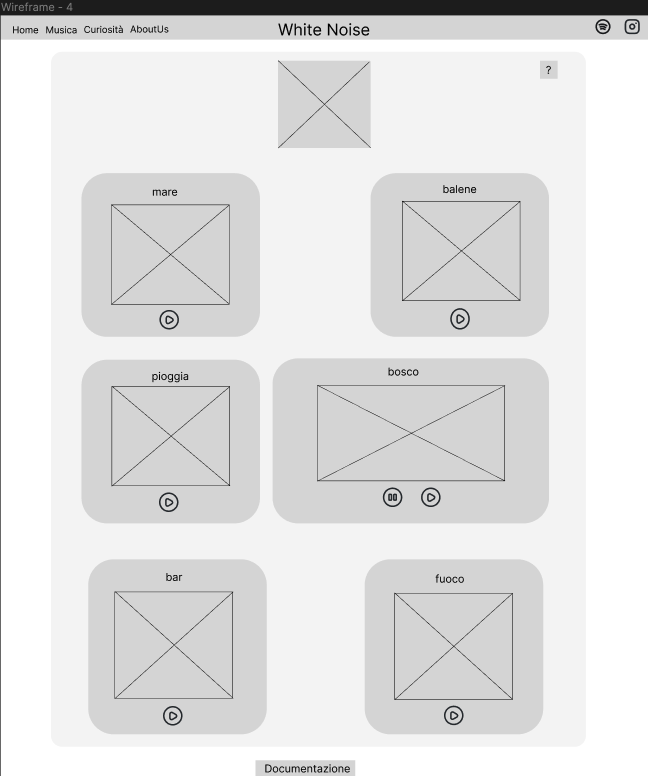 wireframe della pagina music